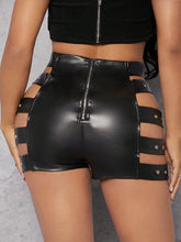 Buckle Detail Cut Out PU Leather Shorts